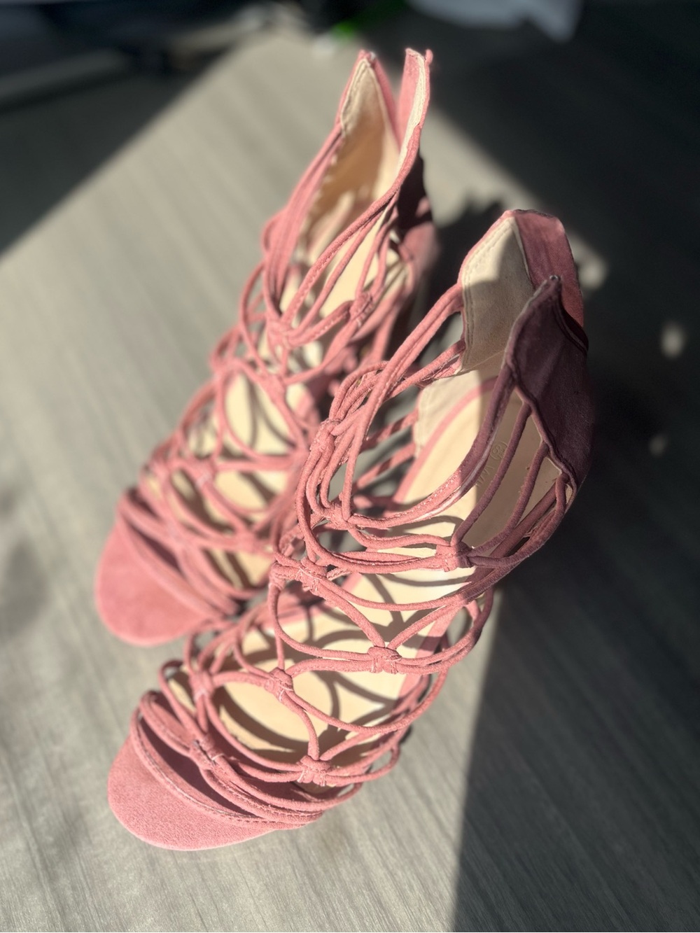 Women's Pink Suede Strappy Cage Heels